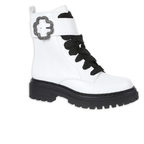 Sam & Libby Shoes - NEW IN BOX! Sam&Libby Ladies’ Samantha White/Black Embellished Combat Boots Sz 9